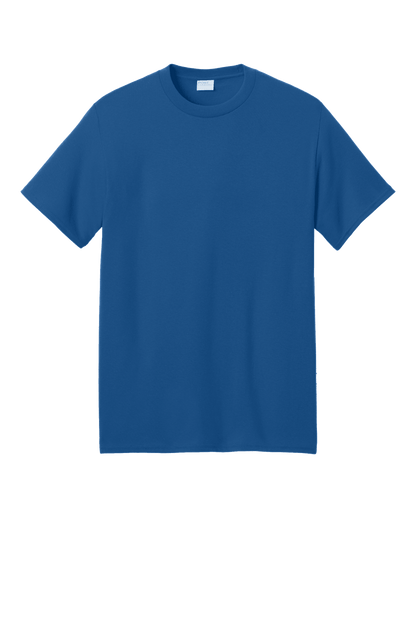Royal blue Port & Company® Core Blend Recycled T-shirt featuring a short sleeve eco-friendly design with custom print.