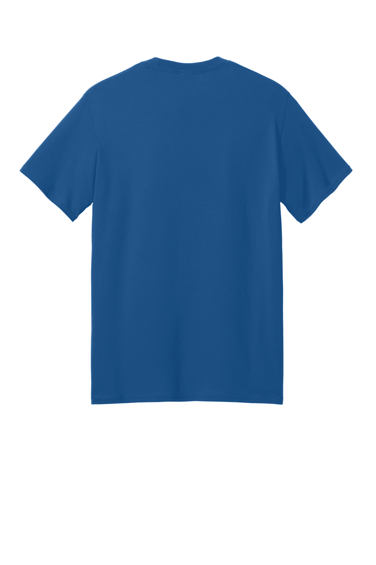 Port & Company® eco-friendly recycled short sleeve T-shirt in royal blue with printed design on back.