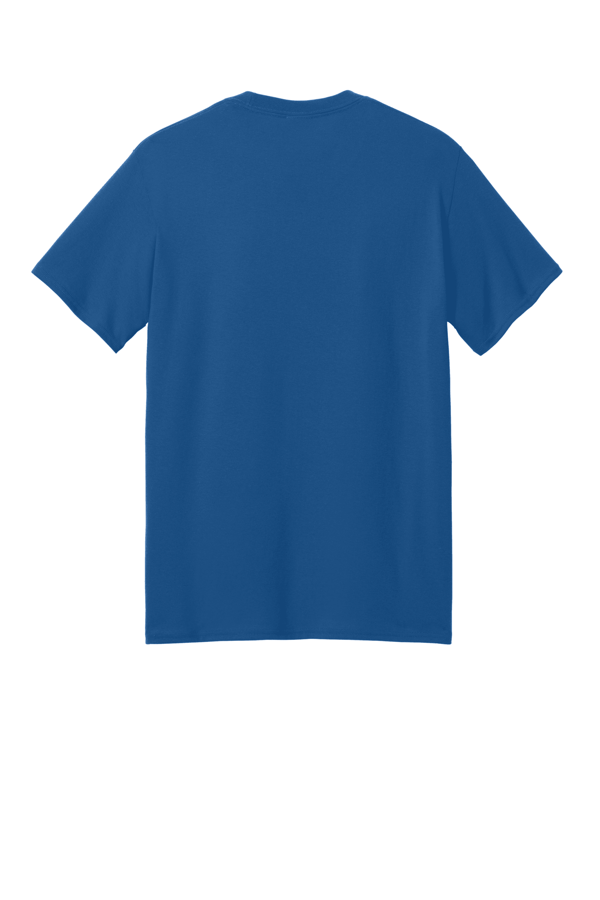 Port & Company® eco-friendly recycled short sleeve T-shirt in royal blue with printed design on back.