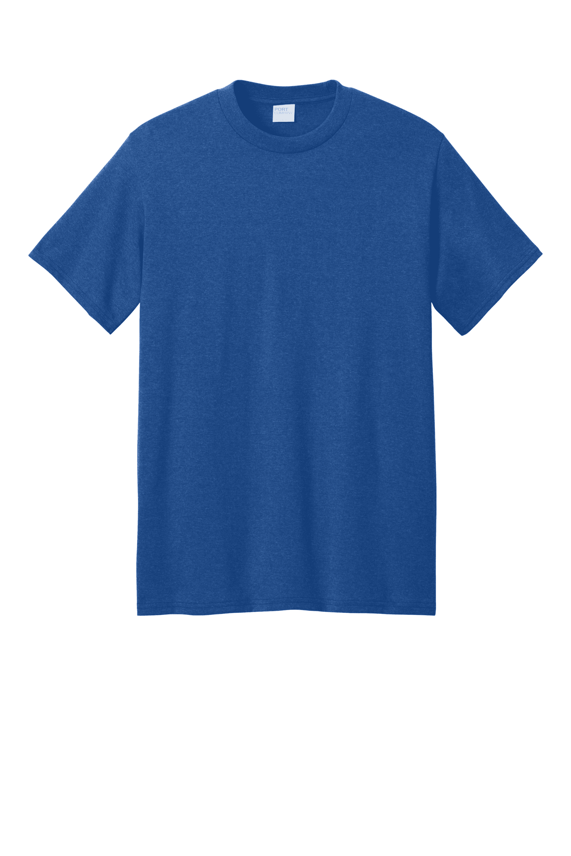 Royal blue Heather Port & Company® Core Blend recycled short sleeve T-shirt with custom print on front.