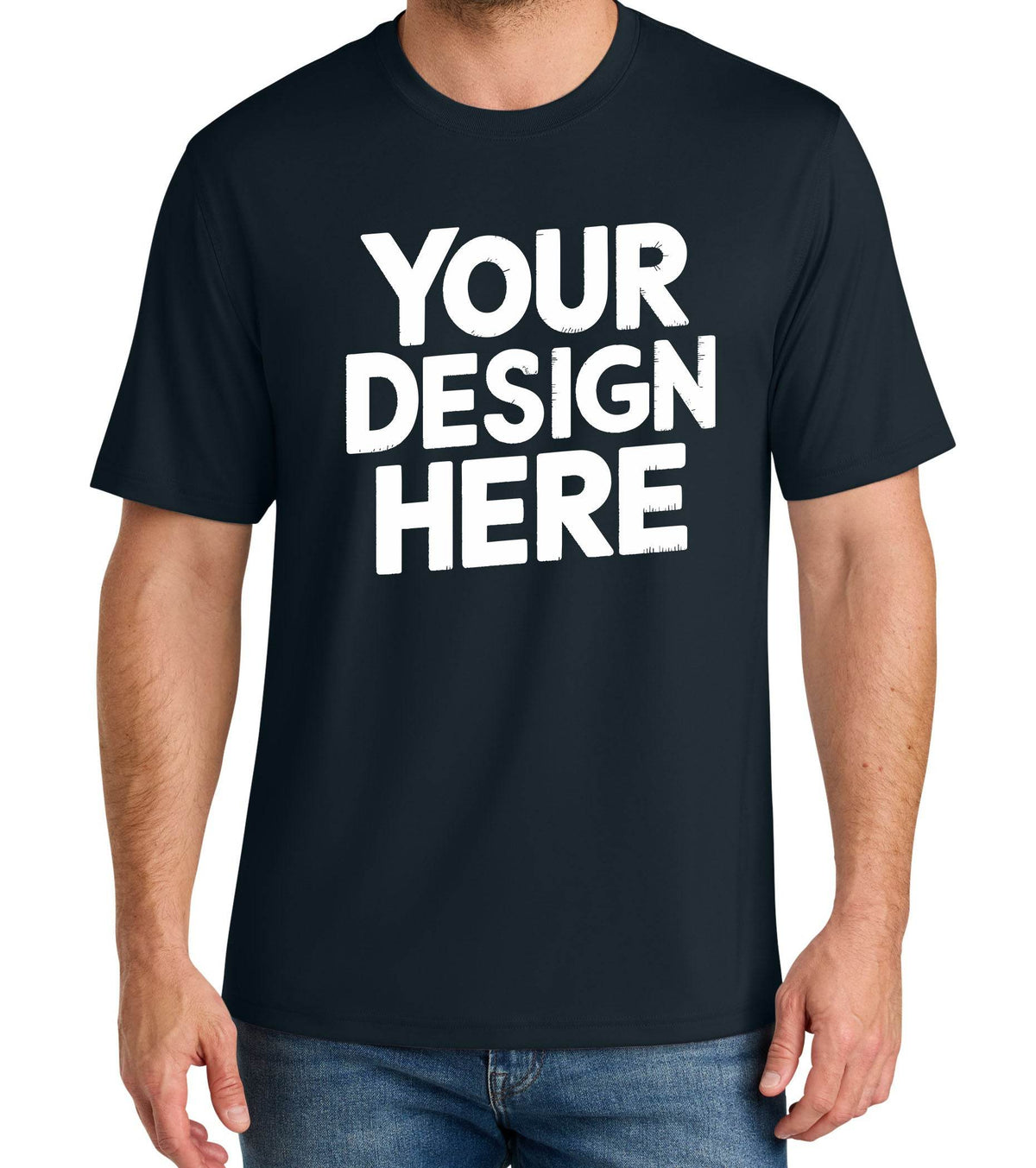 Navy custom short sleeve T-shirt by Print-View with personalized printed or embroidered design on the front.