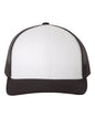 Black and white custom YP Classics® retro trucker cap with embroidered logo, stylish adjustable Yupoong trucker hat for men and women.