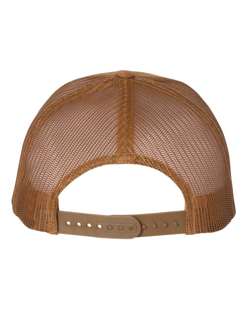 Custom YP Classics® retro trucker cap with embroidered logo, caramel-colored mesh back, stylish and personalized Yupoong hat.