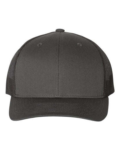 Charcoal black Yupoong YP Classics® retro trucker cap with personalized embroidered logo, stylish and adjustable fit.