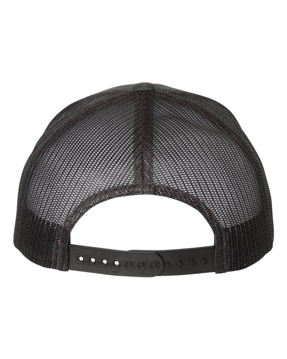 Charcoal black Yupoong YP Classics retro trucker cap with personalized embroidered logo and mesh back, stylish and adjustable.