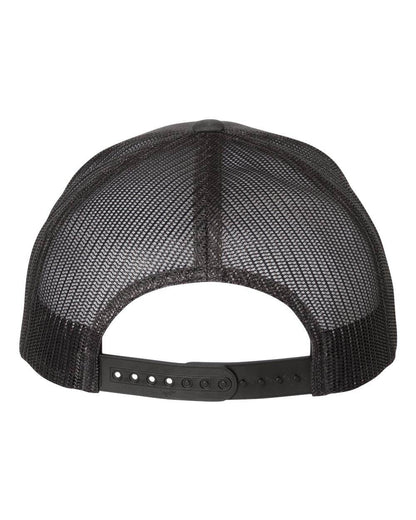 Charcoal black Yupoong YP Classics retro trucker cap with personalized embroidered logo and mesh back, stylish and adjustable.