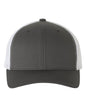 Custom YP Classics retro trucker cap by Yupoong with embroidered logo, charcoal and white mesh, personalized and stylish.