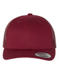 Custom YP Classics retro trucker cap by Yupoong with embroidered logo in cranberry color, stylish personalized trucker hat.