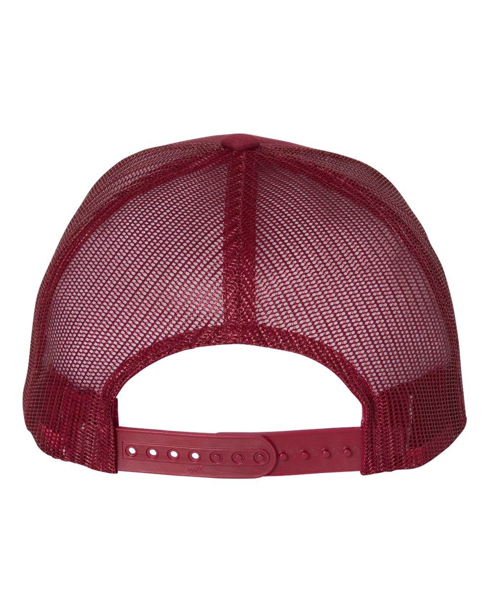 Custom YP Classics® retro trucker cap with embroidered logo, featuring a cranberry color and adjustable snapback design.