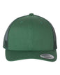 Custom YP Classics® retro trucker cap with embroidered logo, green mesh and structured front panel, personalized embroidered hat.