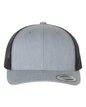 Custom YP Classics retro trucker cap by Yupoong with embroidered logo, Heather grey and black, stylish personalized trucker hat.