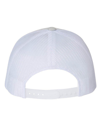 Custom YP Classics retro trucker cap by Yupoong with personalized embroidered logo, featuring Kryptek Wraith back design.