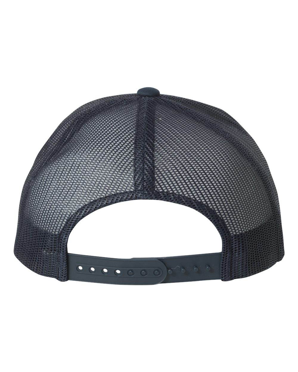 Custom YP Classics retro trucker cap by Yupoong with embroidered logo, navy mesh back, and personalized front design.