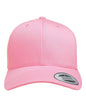 Pink Yupoong YP Classics® retro trucker cap with personalized embroidered logo, stylish adjustable trucker hat for casual wear.