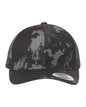 Black Yupoong Custom YP Classics retro trucker cap with embroidered logo, showcasing personalized design and classic trucker hat style.