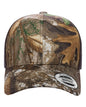 Custom YP Classics® retro trucker cap with embroidered logo, brown camouflage pattern, and adjustable snapback from Yupoong.