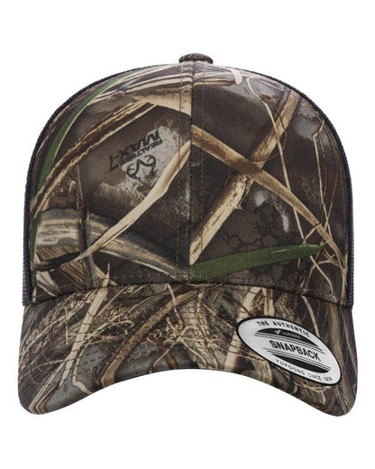 Custom Yupoong YP Classics® retro trucker cap with embroidered logo in Realtree Max-Brown, stylish and personalized trucker hat.