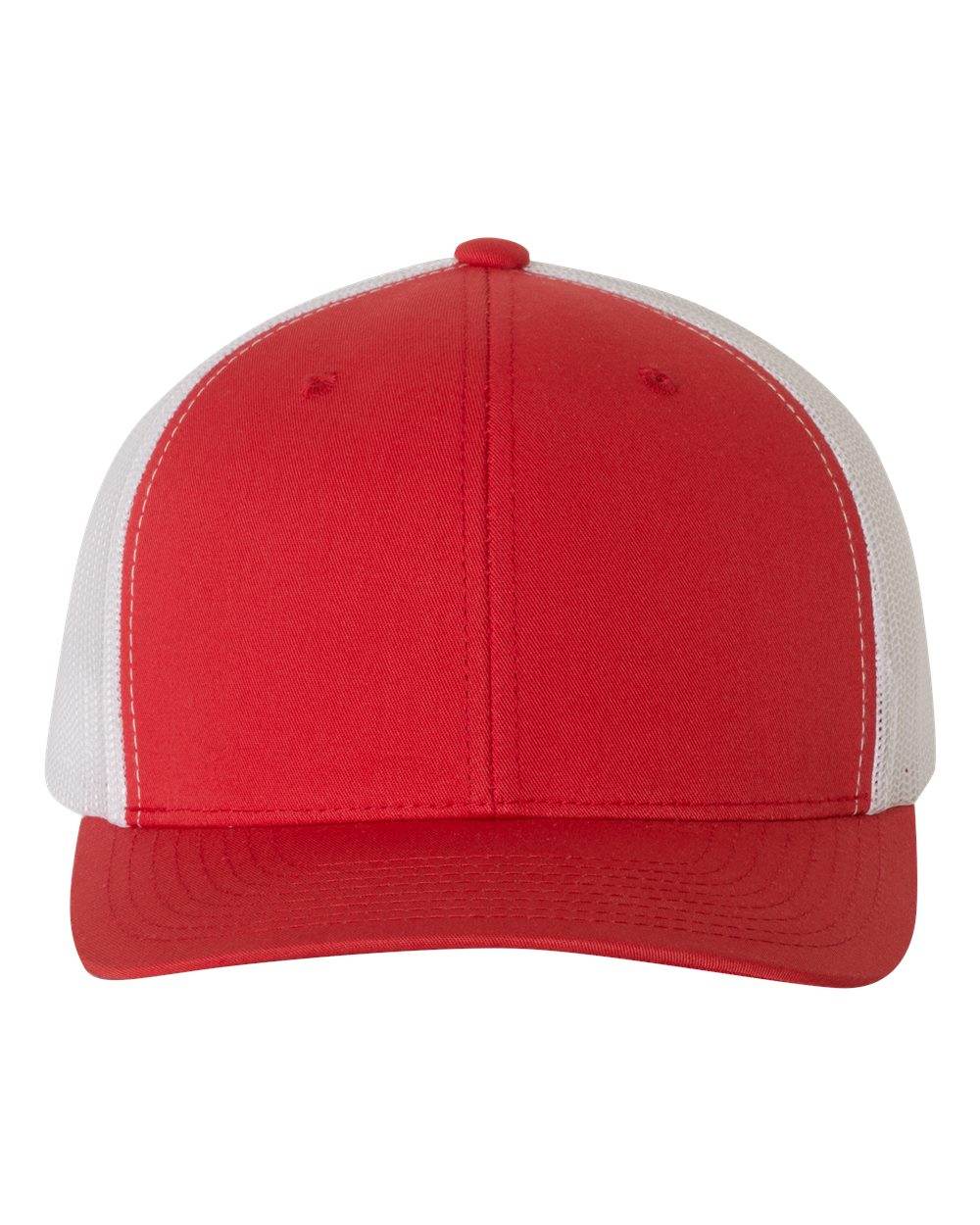 Custom YP Classics retro trucker cap with embroidered logo, red and white Yupoong branded trucker hat for personalized style.