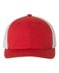 Custom YP Classics retro trucker cap with embroidered logo, red and white Yupoong branded trucker hat for personalized style.