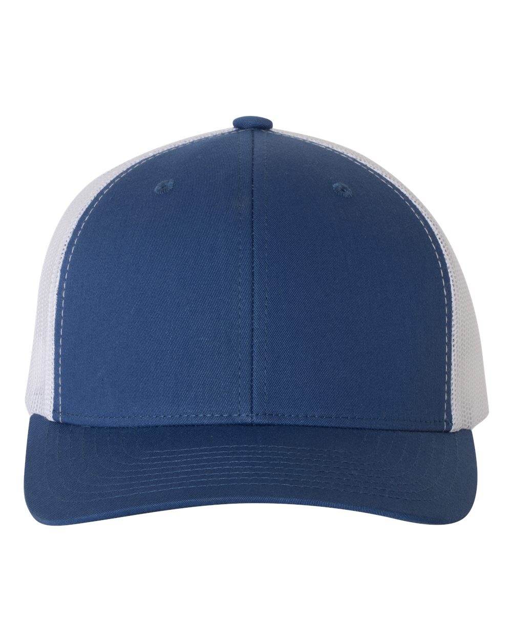 Royal white Yupoong Custom YP Classics® retro trucker cap with personalized embroidered logo, stylish and adjustable fit.
