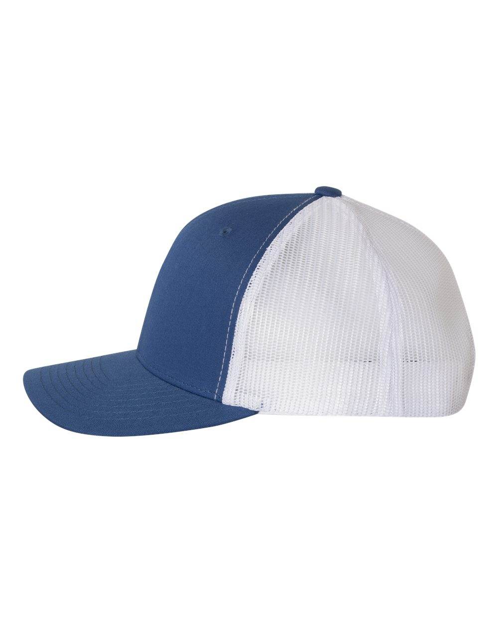 Custom YP Classics retro trucker cap by Yupoong with embroidered logo, royal blue and white color, personalized style.
