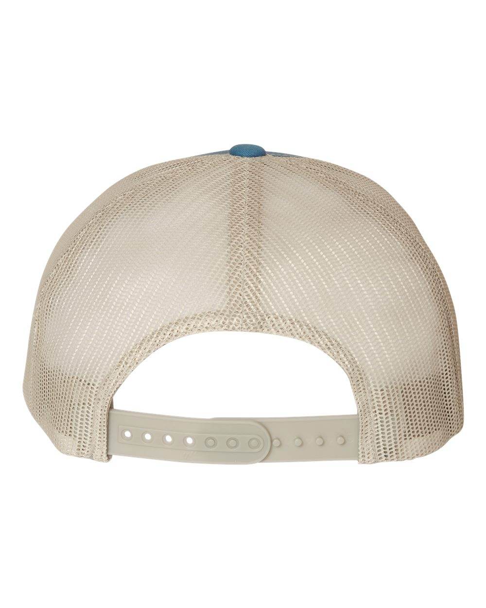 Steel blue Yupoong Custom YP Classics retro trucker cap with embroidered logo, featuring a silver back and adjustable snap closure.