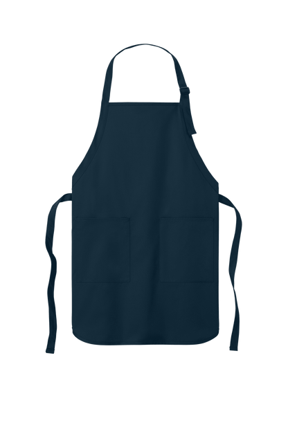 Navy Port Authority personalized apron with adjustable neck strap and front pockets, ideal for cooking, BBQ, or gifts.