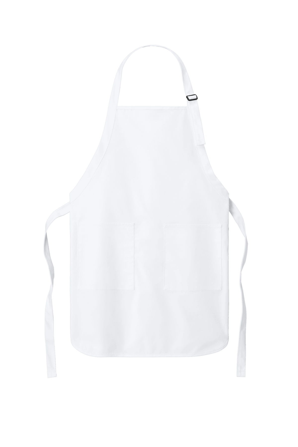 White Port Authority personalized apron with adjustable neck strap and front pockets, ideal for cooking, BBQ, and gift use.
