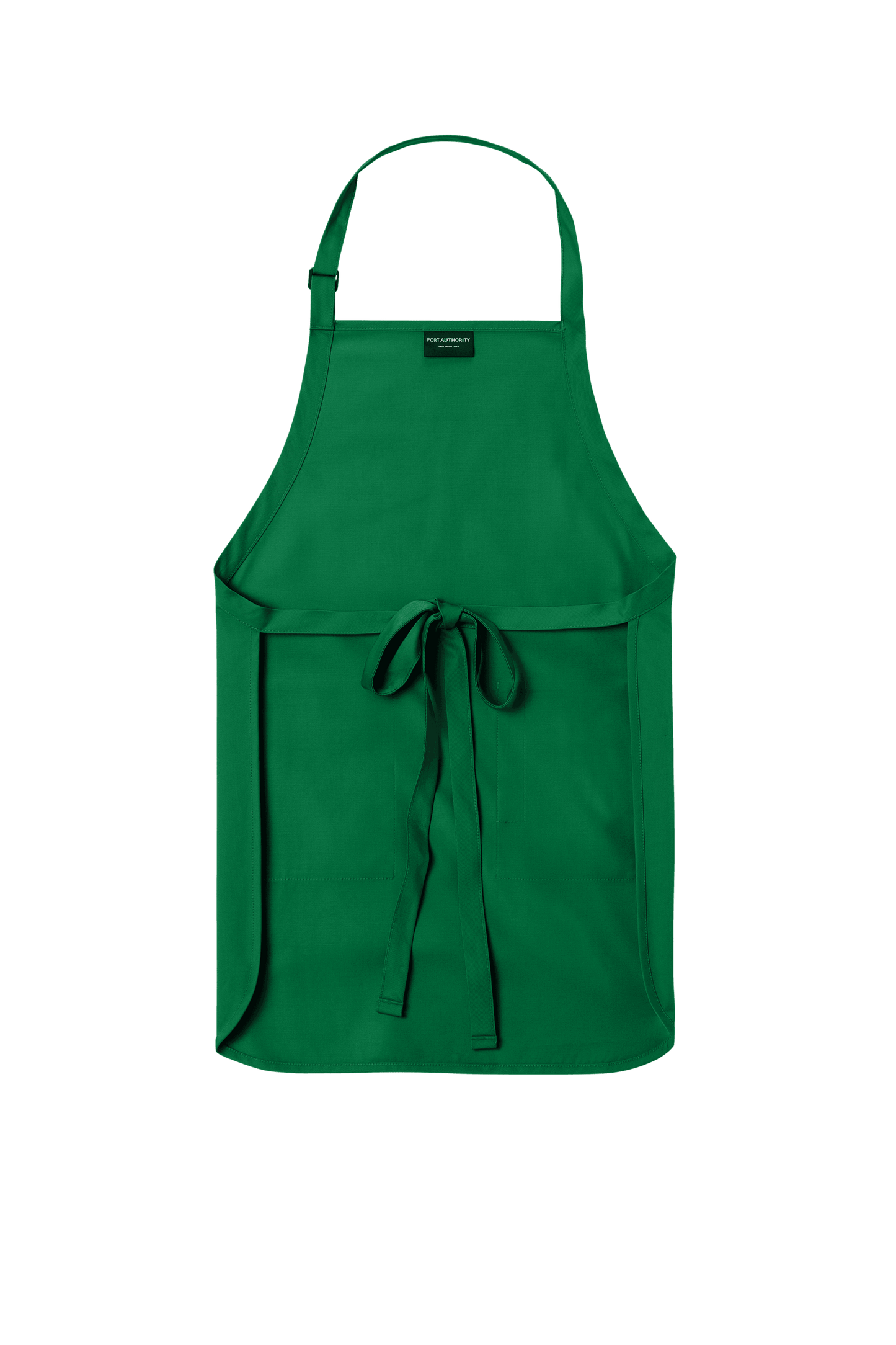 Green Port Authority apron with adjustable neck strap, front pockets, personalized design, ideal for cooking, BBQ, and gifting.