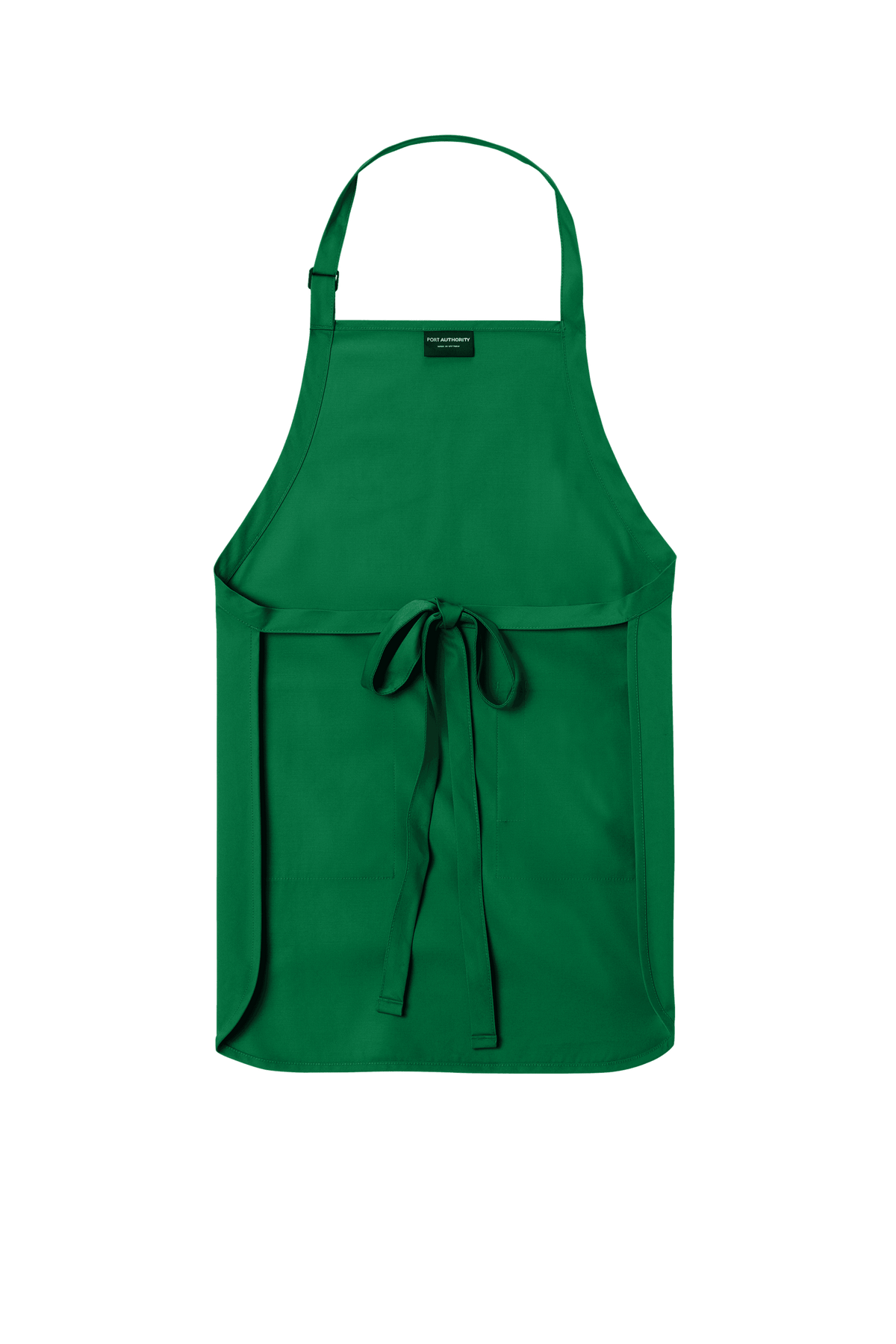 Green Port Authority apron with adjustable neck strap, front pockets, personalized design, ideal for cooking, BBQ, and gifting.
