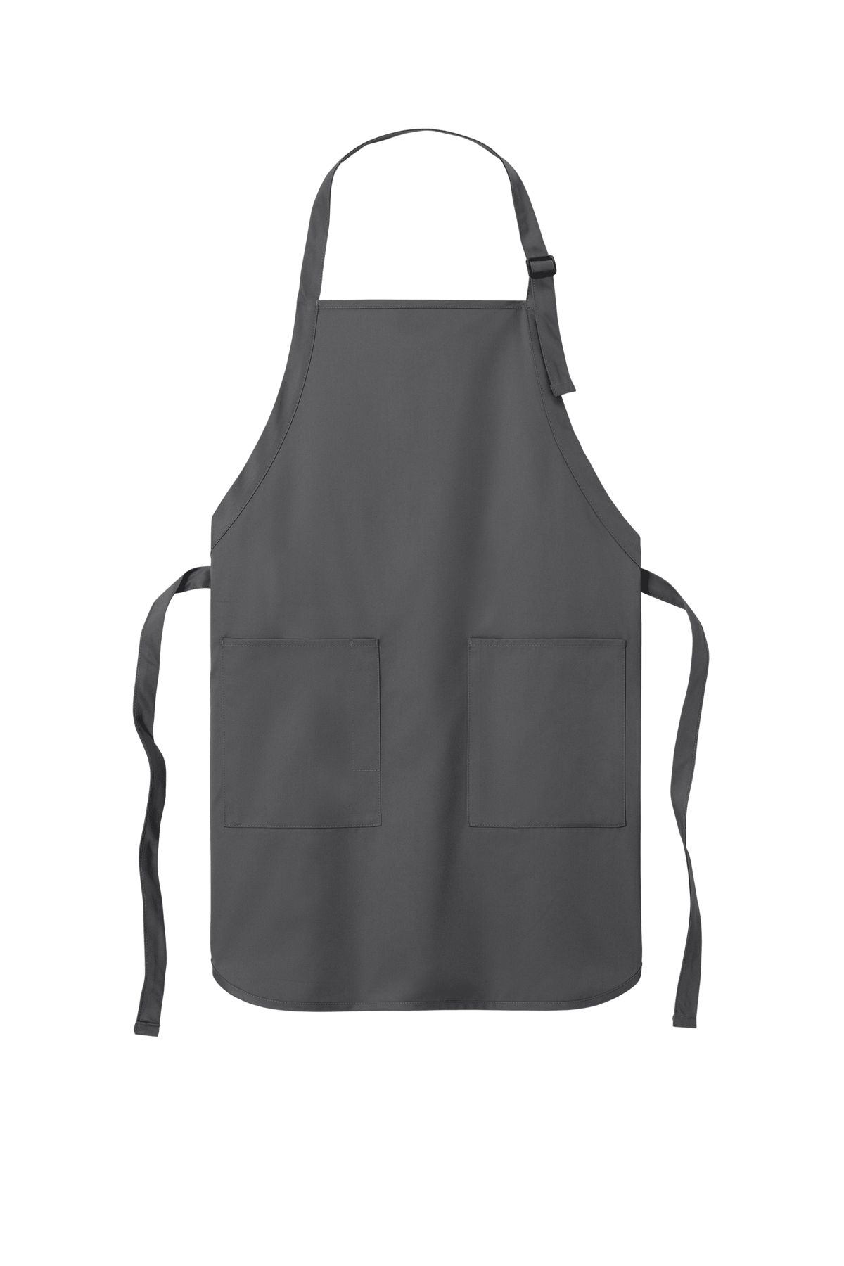 Gray Port Authority apron with adjustable neck strap and front pockets, ideal for cooking, BBQ, or gift use.