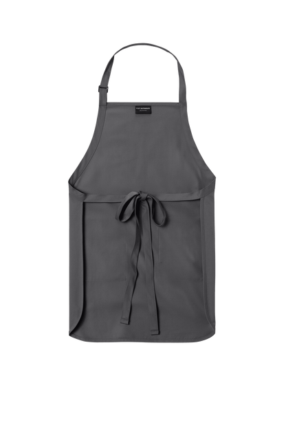 Gray Port Authority personalized apron with adjustable neck strap, front pockets, ideal for cooking, BBQ, and gifts.