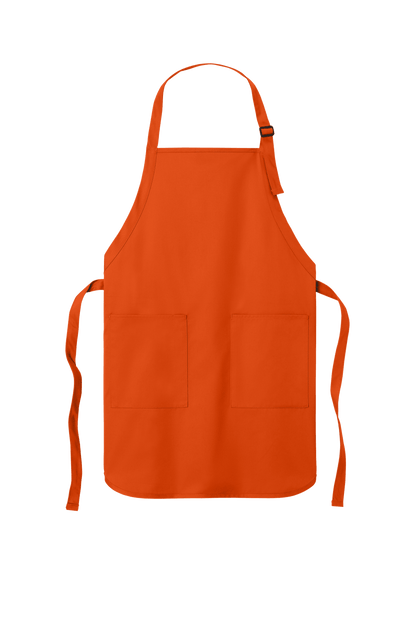 Orange Port Authority personalized apron with adjustable neck strap, front pockets, ideal for cooking, BBQ, and gifting.