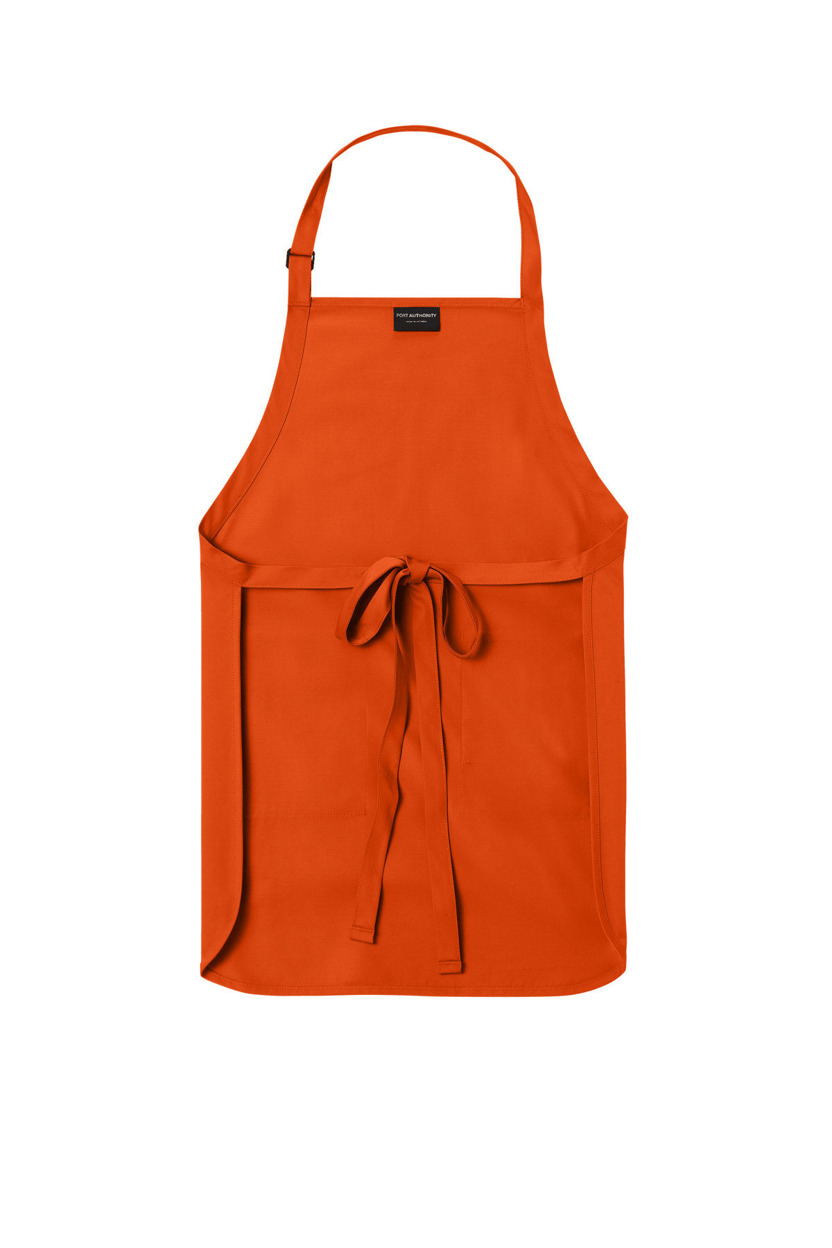 Personalized Port Authority apron with adjustable neck strap and front pockets, ideal for cooking, BBQ, and gift use.