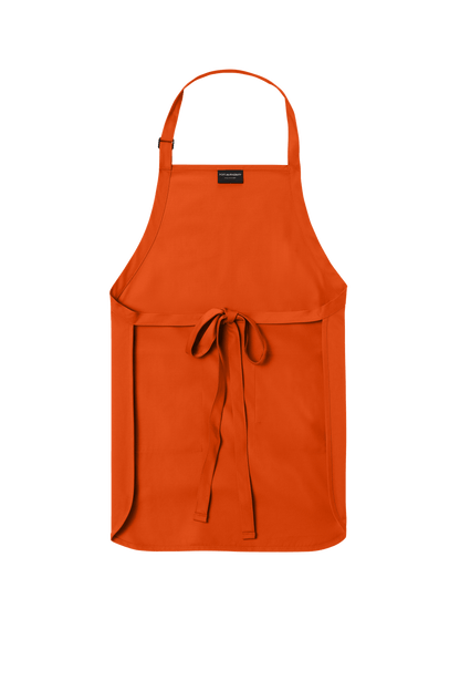 Personalized Port Authority apron with adjustable neck strap and front pockets, ideal for cooking, BBQ, and gift use.