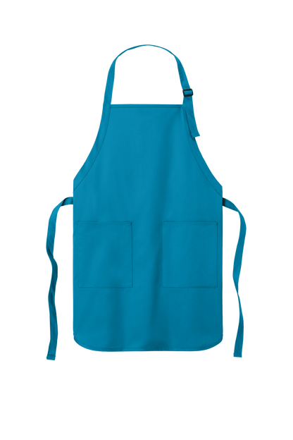Personalized Port Authority apron with adjustable neck strap and front pockets, ideal for cooking, BBQ, or gift use.