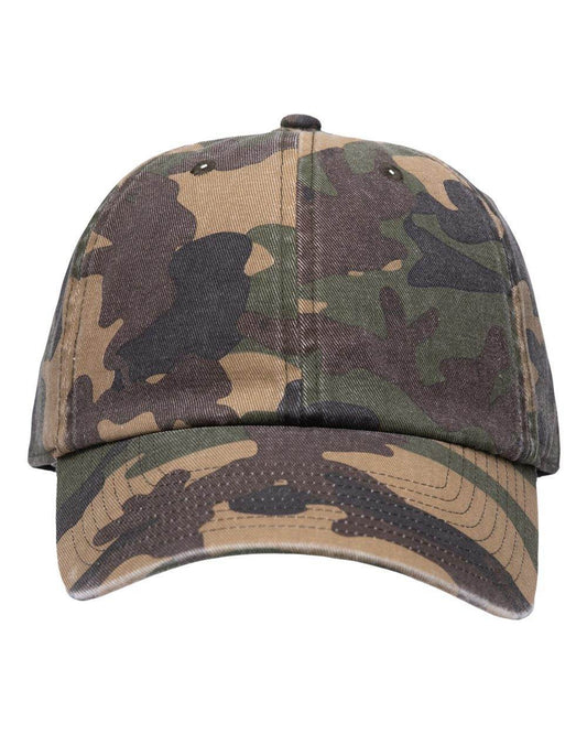 '47 Brand Clean Up Cap baseball hat with adjustable strap back and custom embroidered logo, featuring a camo print.