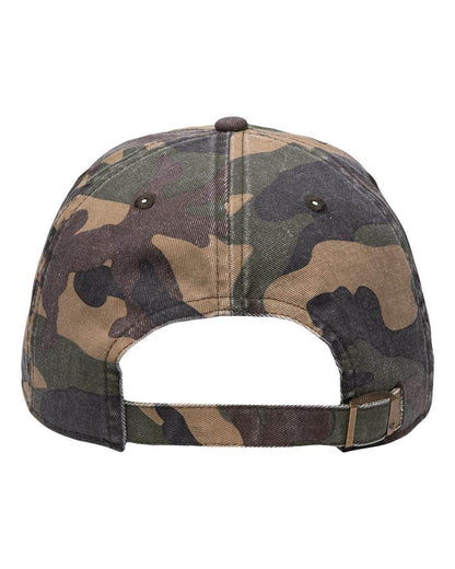 Unstructured '47 Brand Clean Up Cap with adjustable strap back, featuring custom embroidered logo and printed camouflage design.