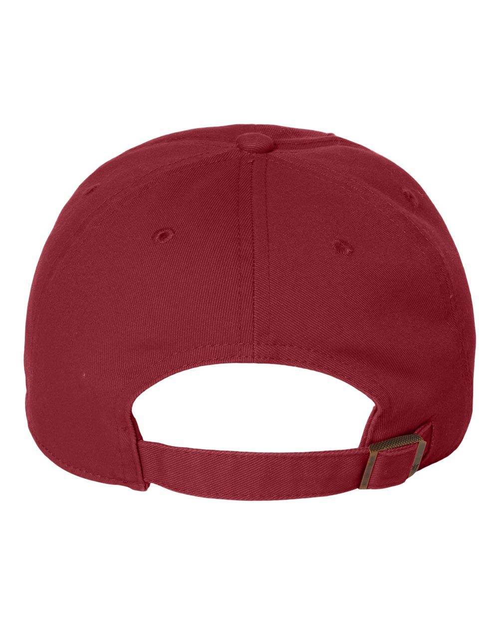 '47 Brand Clean Up Cap baseball hat with adjustable strap back and embroidered logo, unstructured dad hat in cardinal color.