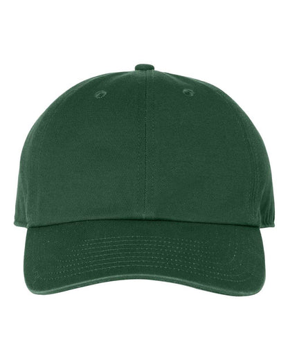 Forest green '47 Brand Clean Up Cap with adjustable strap back, unstructured dad hat featuring embroidered logo.
