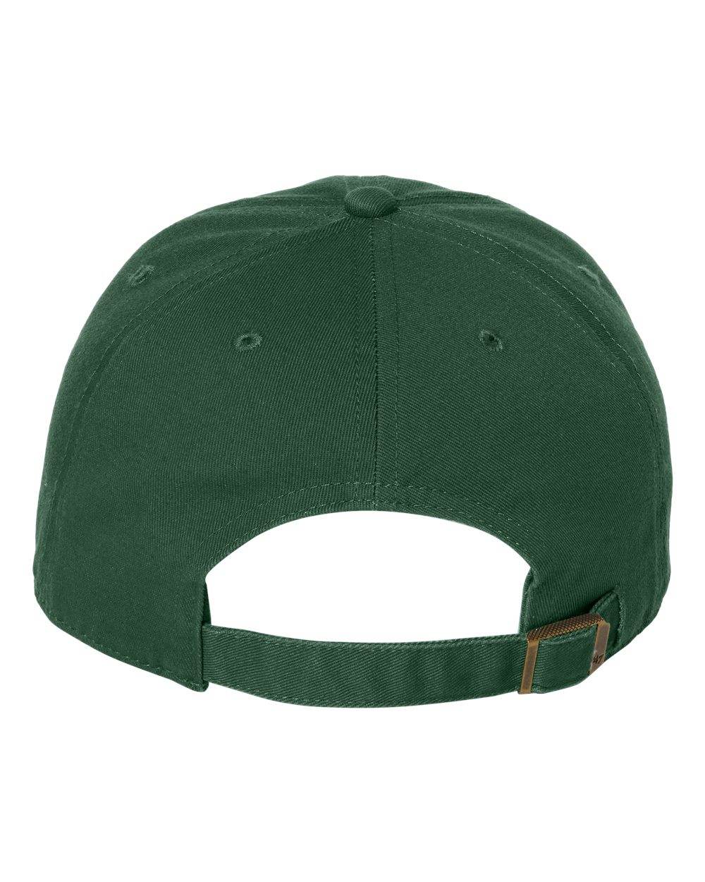 Forest green '47 Brand Clean Up Cap baseball hat with adjustable strap back and custom embroidered logo on front.