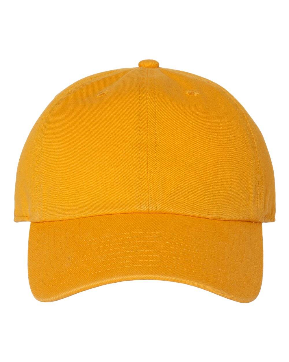 '47 Brand Clean Up Cap baseball hat with custom embroidered logo, adjustable strap back, unstructured dad hat style in print view gold design
