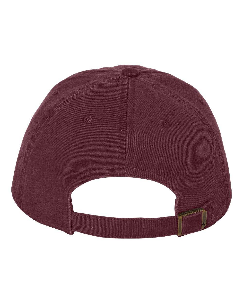 Maroon '47 Brand Clean Up Cap with adjustable strap back, unstructured dad hat featuring custom embroidered logo on front.