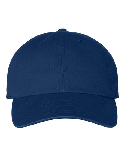 Royal blue '47 Brand Clean Up Cap with custom embroidered logo, adjustable strap back, unstructured dad hat style.