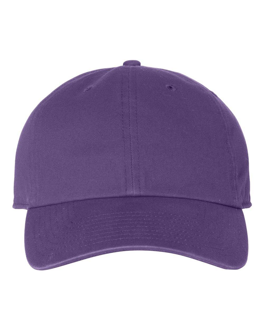 Unstructured purple '47 Brand Clean Up baseball cap with custom embroidered logo and adjustable strap back.