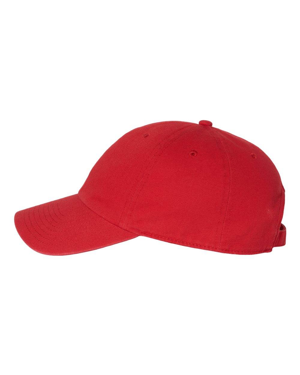 Red '47 Brand Clean Up Cap with adjustable strap back, unstructured dad hat featuring embroidered logo, print view side.