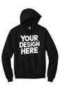 Black custom hoodie from Print View with personalized printed or embroidered design, unisex pullover for casual wear.