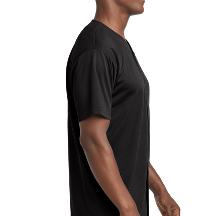 Customizable mesh baseball jersey for men in Black Model side