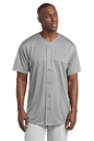 Gray Sport-Tek custom mesh baseball jersey with breathable lightweight fabric, ideal for team sports and personalized team apparel.