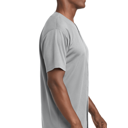 Customizable mesh baseball jersey for men in Grey model side